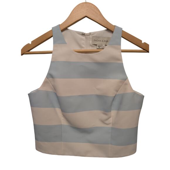 Sachin & Babi Lexi Sleeveless Crop Top Sailor Striped Preppy Nautical Zip Back - Picture 1 of 6